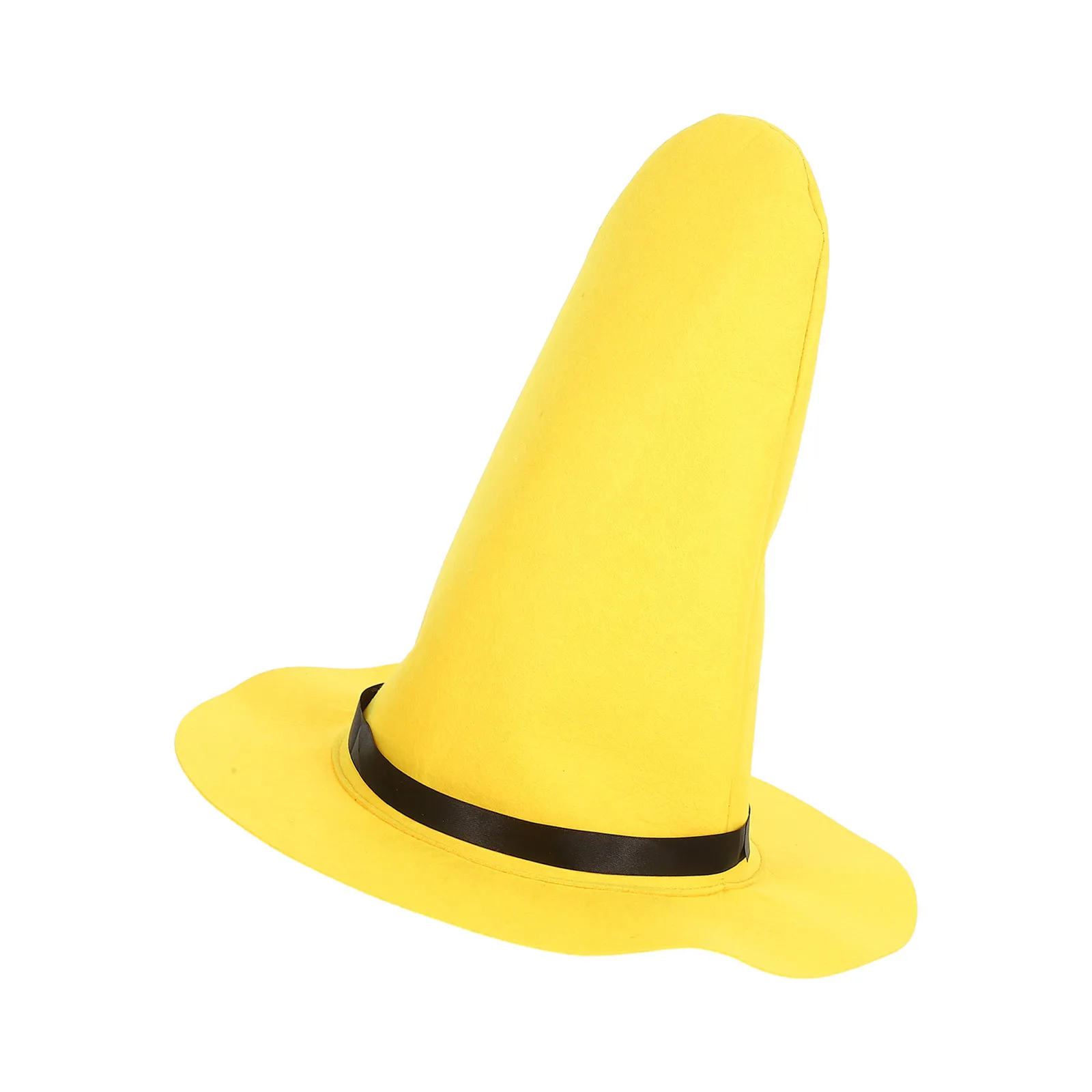 背の高い尖った黄色のフェルト魔女帽子、柔らかく耐摩耗性があり、ハロウィーンのアクセサリー、仮装パーティーやテーマイベントの装飾に最適です。