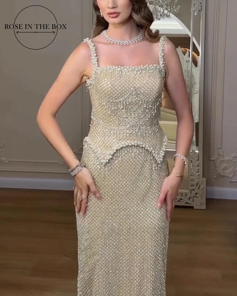 

ROSEINTHEBOX Customized Luxury Sparkly Designer Evening Dress 2025 Women Long Mermaid Pearls Beaded Wedding Party Formal Gowns