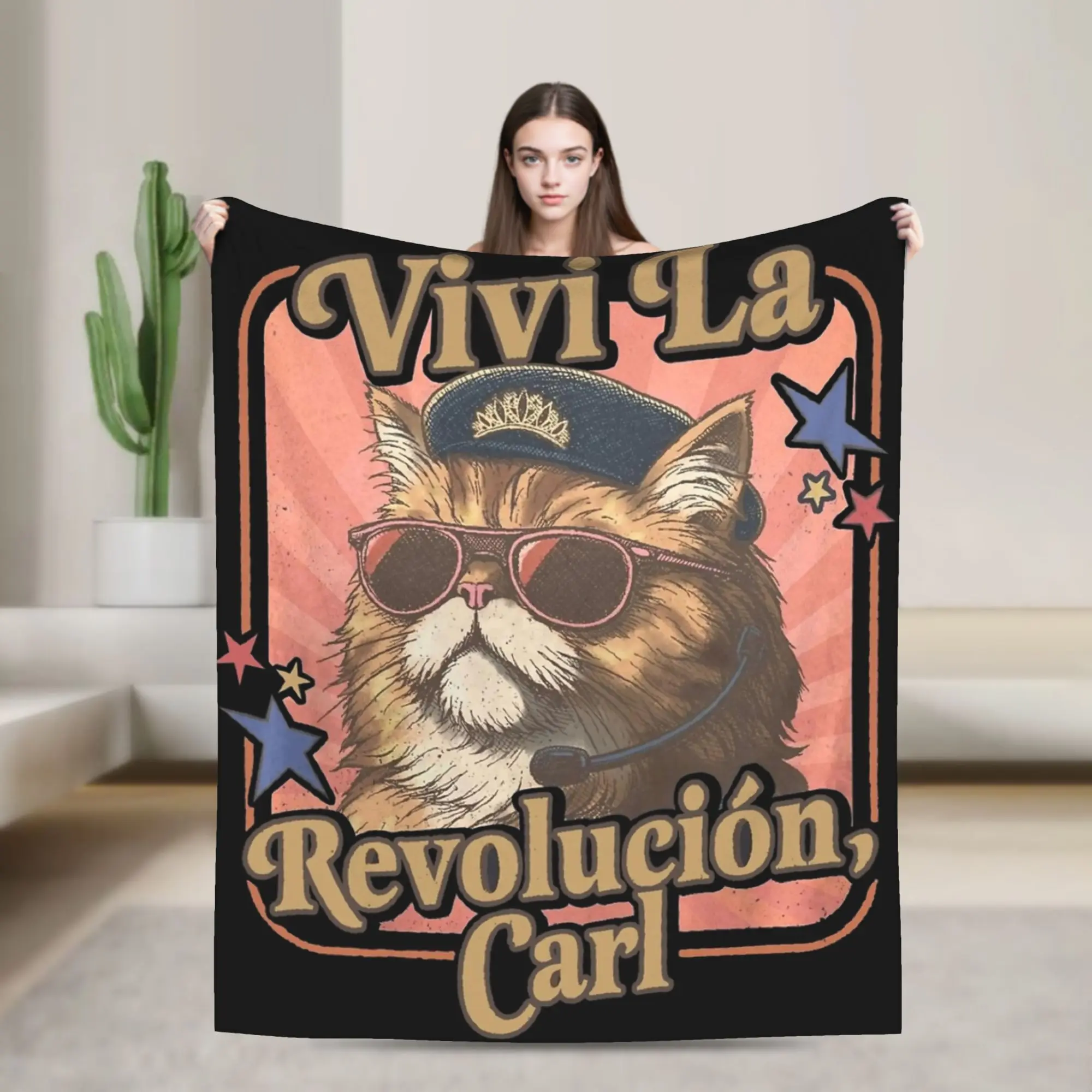 Viva La Revolution Carl Cat Lover Blanket Ultra Soft  Throw Blankets for Bed 50x60 Inch Multi-size Plush Thin Quilt