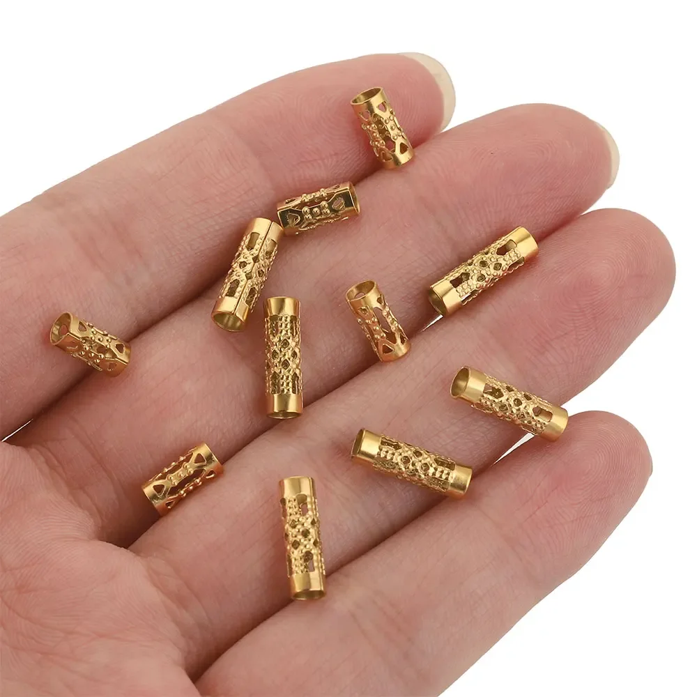 20pcs Lot Stainless Steel Hollow Tube Spacer Beads Hair Braid Beard Dread Lock Charms for Necklace Bracelet Jewelry Making