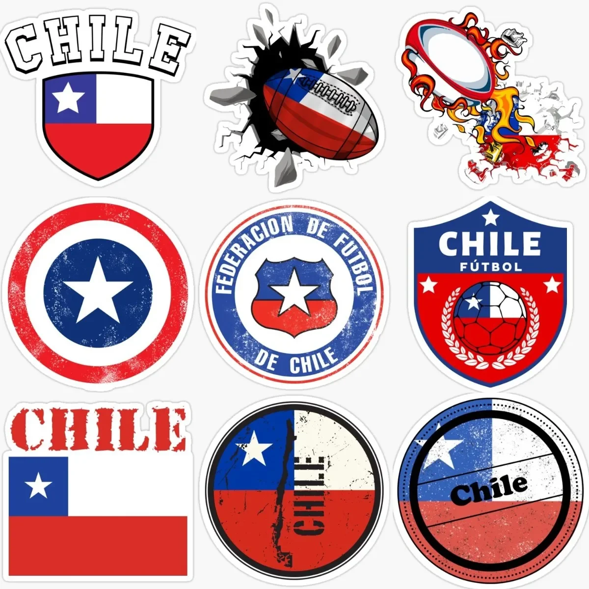 

Chile Flag Football Badge PVC Sticker for Decorate Covered Scratch Motorcycle Van Window Bicycle Camper Wall Room Fridge Table
