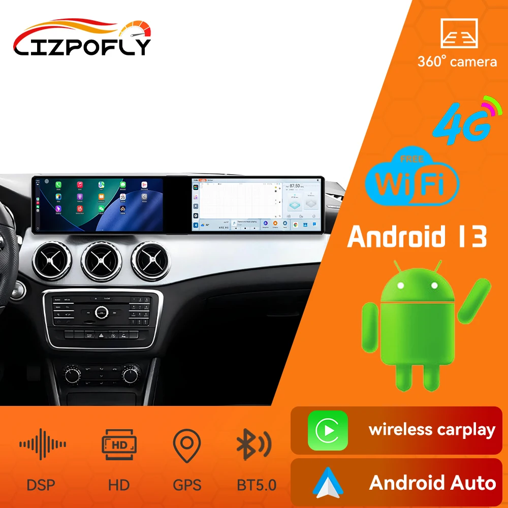 

Dual 12.3 Inch Car Radio With Carplay GPS Navigation For Mercedes GLA 200/250 2013-2015 High-Resolution Dual-Screen Accessory