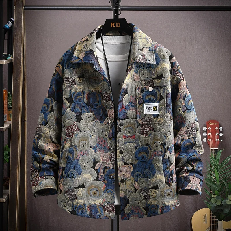 

Loose Printed Collar Men's Jaet Autumn Faion Casual Versatile Youth Outerwear Coat Tee Classic Sles for the Season