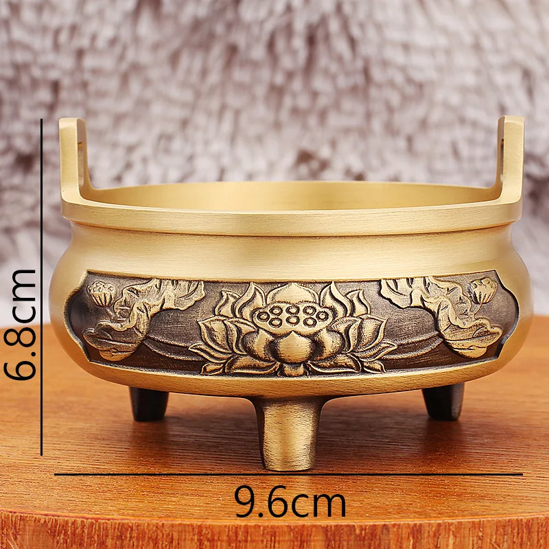 Brass Lotus Xuan De Furnace Soaring Ancestor Hall Worship Buddha Three-Legged Incense Burner Desktop Ornament Cop