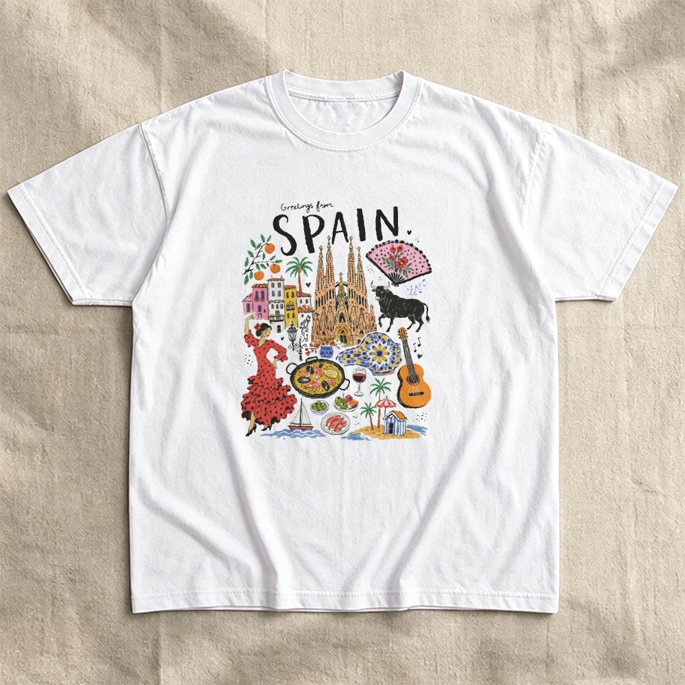 Greetings From Spain Landmark Cathedral Women T Shirt Travel Tourist Destination Graphic Tee Casual Summer Streetwear Top