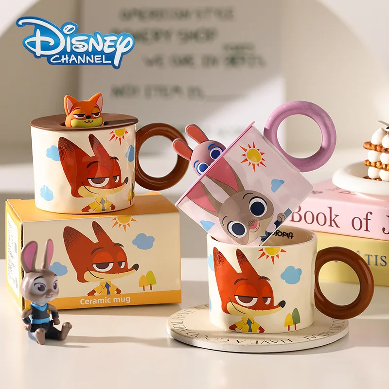 

Disney Mug with Lid Zootopia Nick Judy Ceramic Thick Cartoon Cute Figure Dormitory Office Home Coffee Milk Water Cup Couple Gift