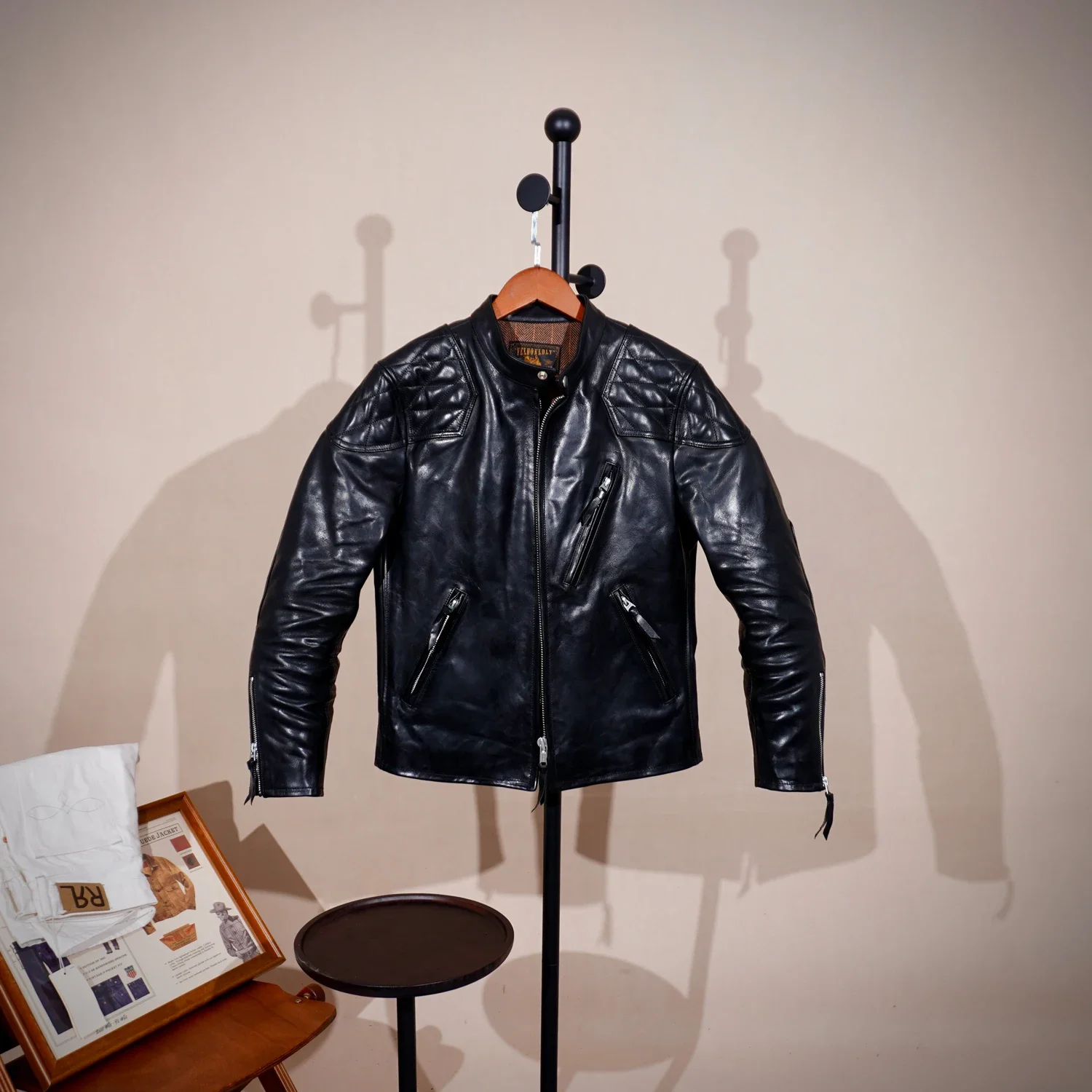 

Tailor Brando Heavyweight 1,5 мм полностью зернистая батик из конской кожи, классическая мужская байкерская куртка из натуральной кожи с воротником-стойкой Venom