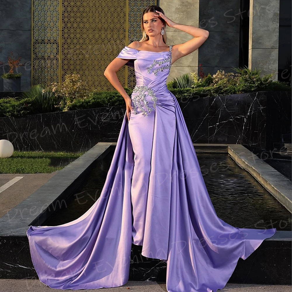 

Charming Purple Mermaid Beautiful Women's Evening Dresses Classic Sleeveless Beaded Prom Gowns Formal Party Pleated Abiye Elbise