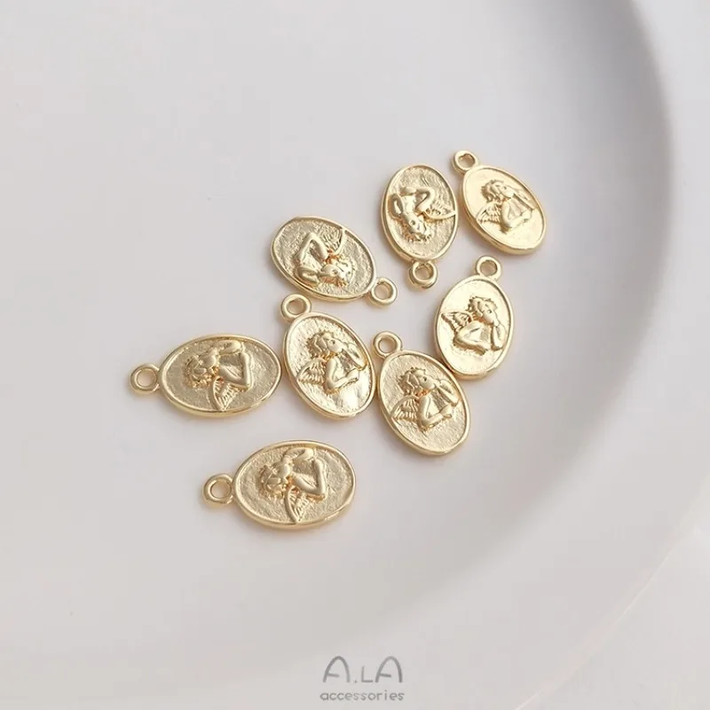 14K Gold-plated Retro European And American Style Angel Oval Hang Tag Handmade DIY Bracelet Necklace Jewelry Pendant