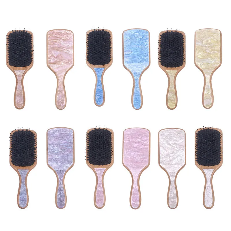 

In stock: pig bristle patch large board comb, massage and health care styling hair comb, bamboo air cushion comb, and comb