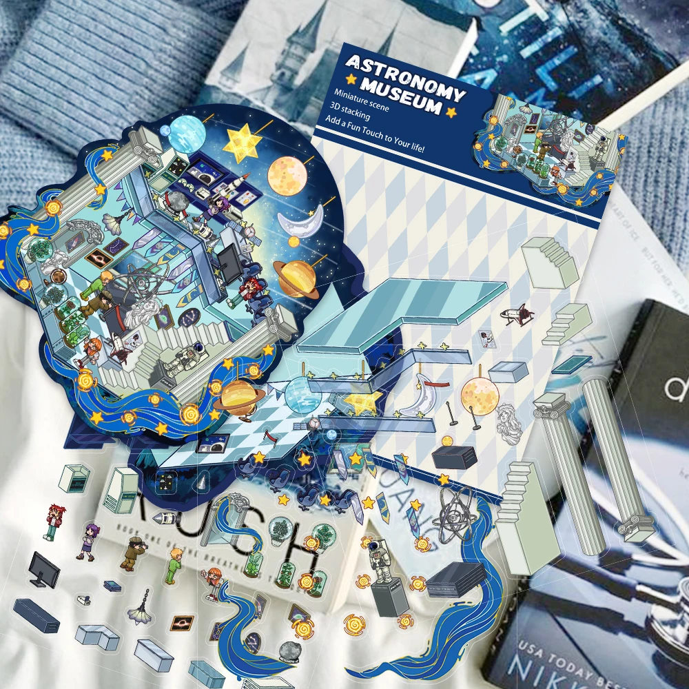 1 Juego de pegatinas en miniatura para Museo astronómico, pegatinas interactivas para exposición de Museo de ciencia y tecnología, Collage decorativo de planeta