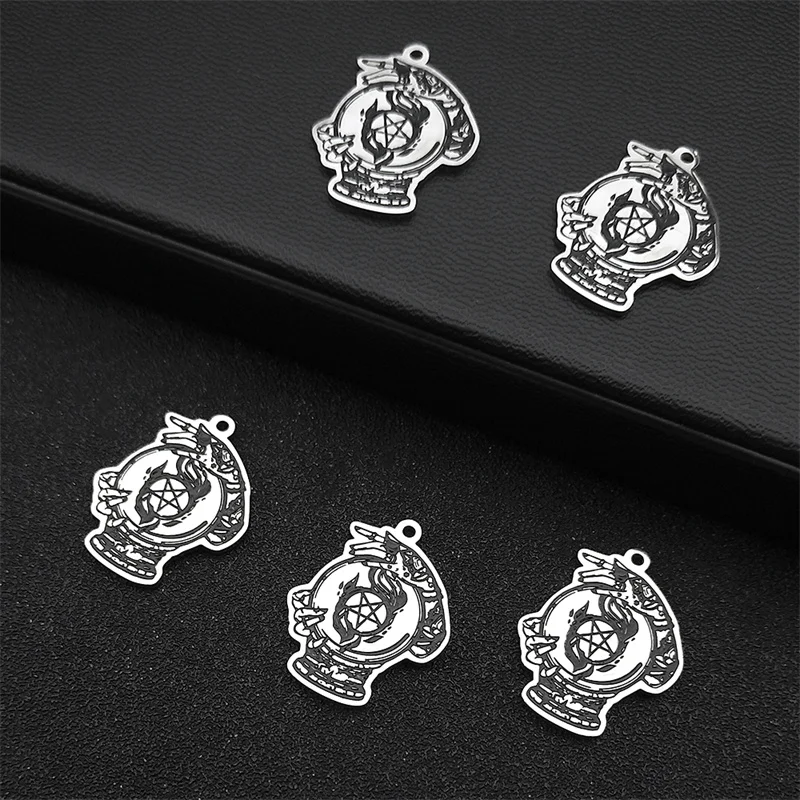 

5PCS Hand Star Witch Pendant Halloween Women Men Stainless Steel Silver Color Charms Jewelry Making DIY Accessory