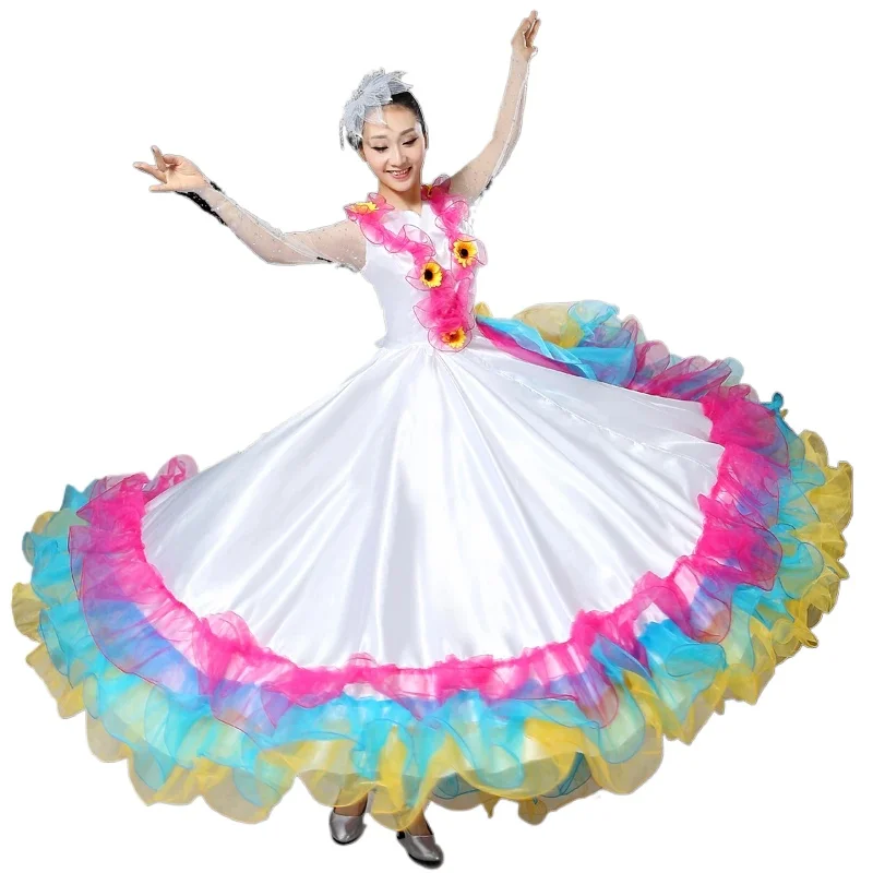 Vestido Espanhol de Dança Flamenca, Saia da Barriga, Fato de Prática, Balanço Grande Longo, Performance Cigana, Novo, 360 °, 540,720 Graus