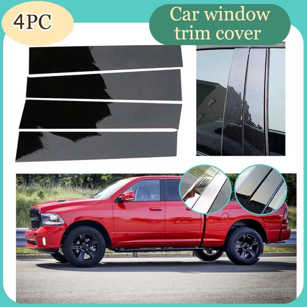 

4pcs Fit For Dodge Ram 1500/2500/3500 Crew Cab 2009- 2017 2018 Glossy Black Pillar Posts Door Window Decor Trim Sticker Cover