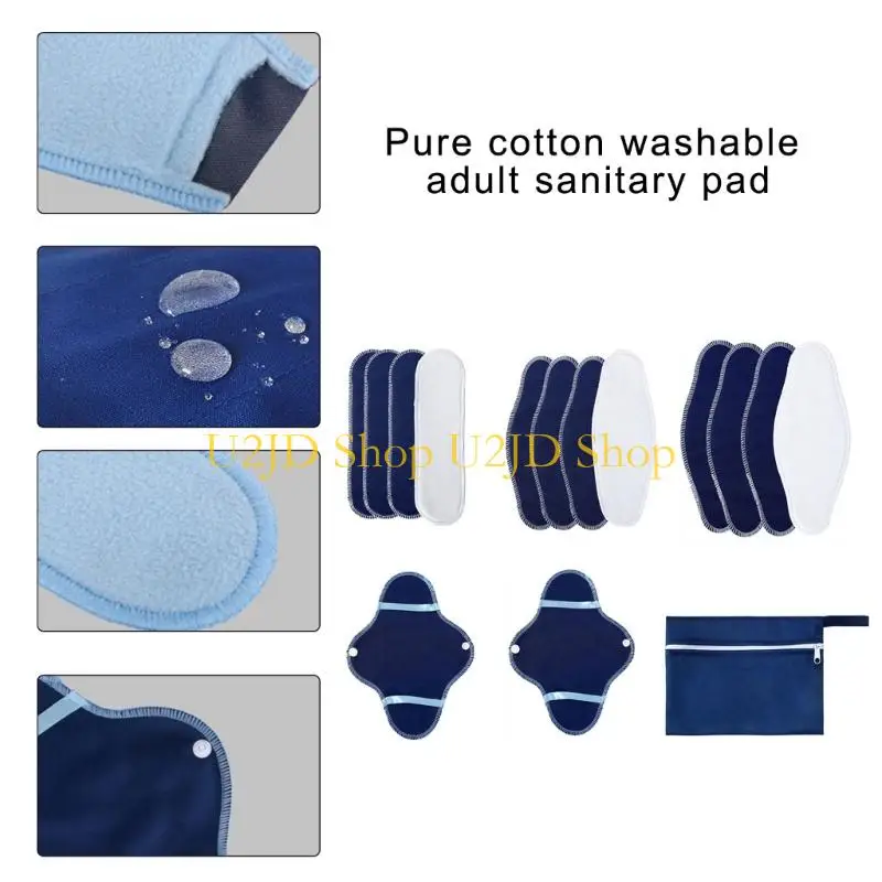 U2JD Reusable Adult Menstrual Pads 15PCS With Absorbent Liners Breathable Covers Portable Bag For Men Women