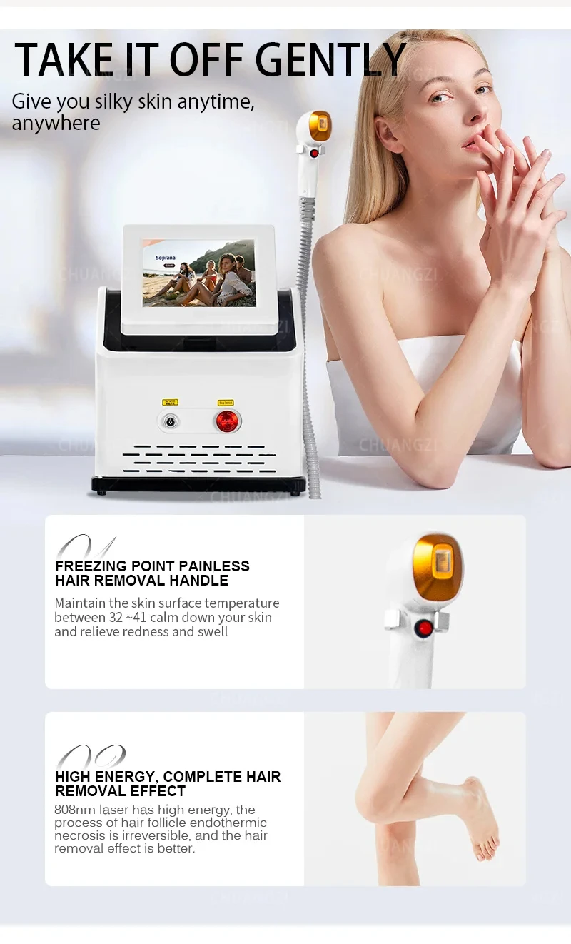 

Лазерная эпиляция 3000 Вт, 3 длины волны, 755, 808, 1064 нм, постоянное безболезненное удаление волос на лице и теле, 7