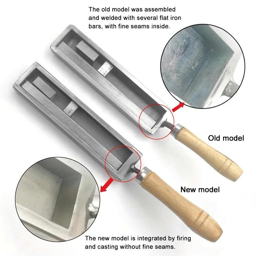 

7# 8# Metal Cast Ingot Mold for Silver Gold Bars with Wood Handle Iron Casting Durable Tool for Melting Shaping