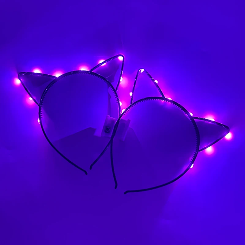 colorful LED Headband With Lights Birthday Supplies Glowing Cat Ear Hairband Neon Women Girl Hairwear Romantic Luminous Headband