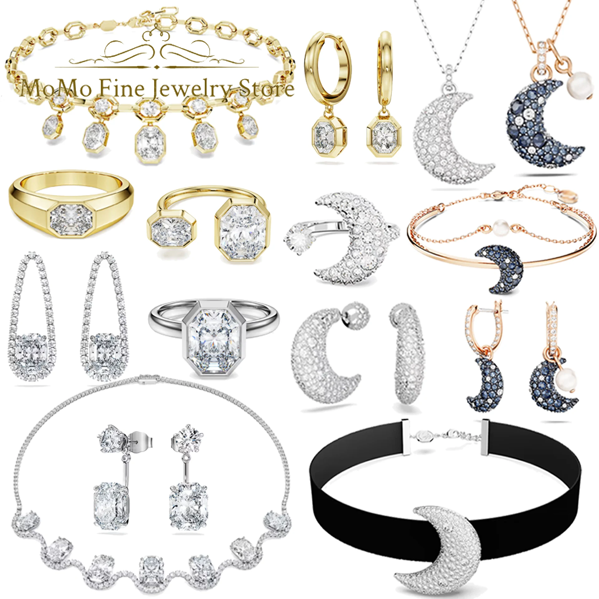 

2026 High Quality Fine Party Jewelry Sets Charm Silver Blue Moon Crystal Fashion Necklaces Ring Earrings Romantic Gift for Women
