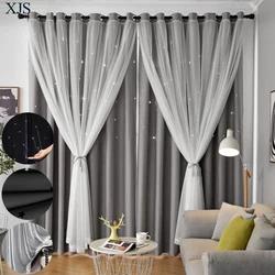 Blackout Curtains for Bedroom Double Layer Hollow Out Star Design Grommet Top Window Drapes Ready Made Living Room Home Decor