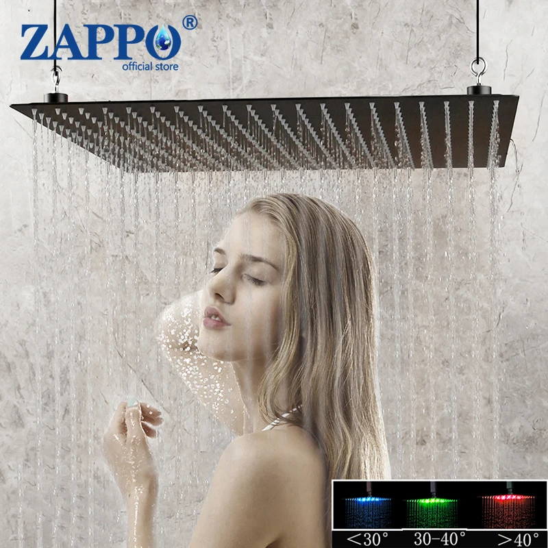 ZAPPO 8~20 Inch Matte Black Ultra-thin Rain Shower Head Bathroom Square Super Slim Rainfall Water Spray for Shower Faucet Use