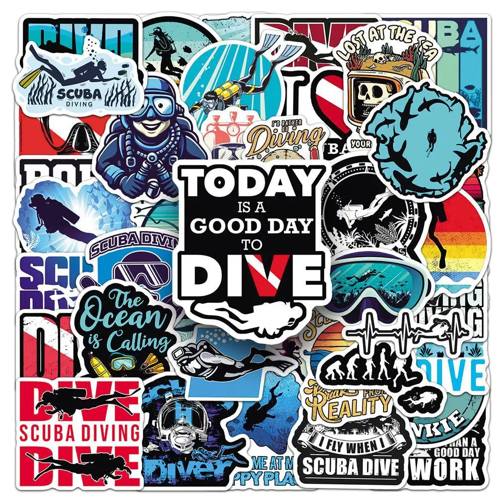 50PCS Diving Stickers Sports Series Cartoon Text Can Decorate Helmet Water Cup Notebook iPad Waterproof Sticker Kids Toy