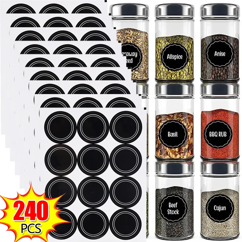 60/240PCS Spice Jars Labels Stickers Condiment Bottle Sticker Tags Seasoning Ingredient Glass Containers Label Kitchen Tools