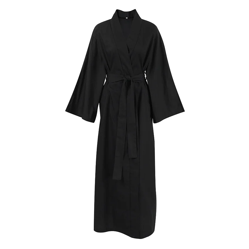 Loose Bathrobe Female Cotton Three Quarter Sleeve Sleepwear Sashes 2023 Spring Casual Robes For Women Solid Woman Clothes