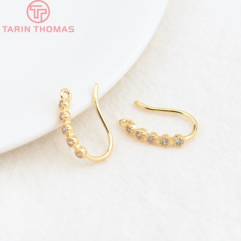 (1954)6PCS Height 15MM 24K Gold Color Brass with Zircon Earrings Hooks High Quality Diy Jewelry Findings Accessories