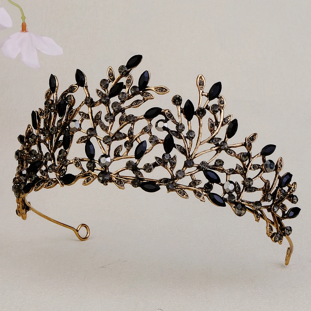 Black Crowns For Women Baroque Rhinestone Crown Tiara Halloween Hair Jewelry Accessories Party Headpieces Gift for Friend
