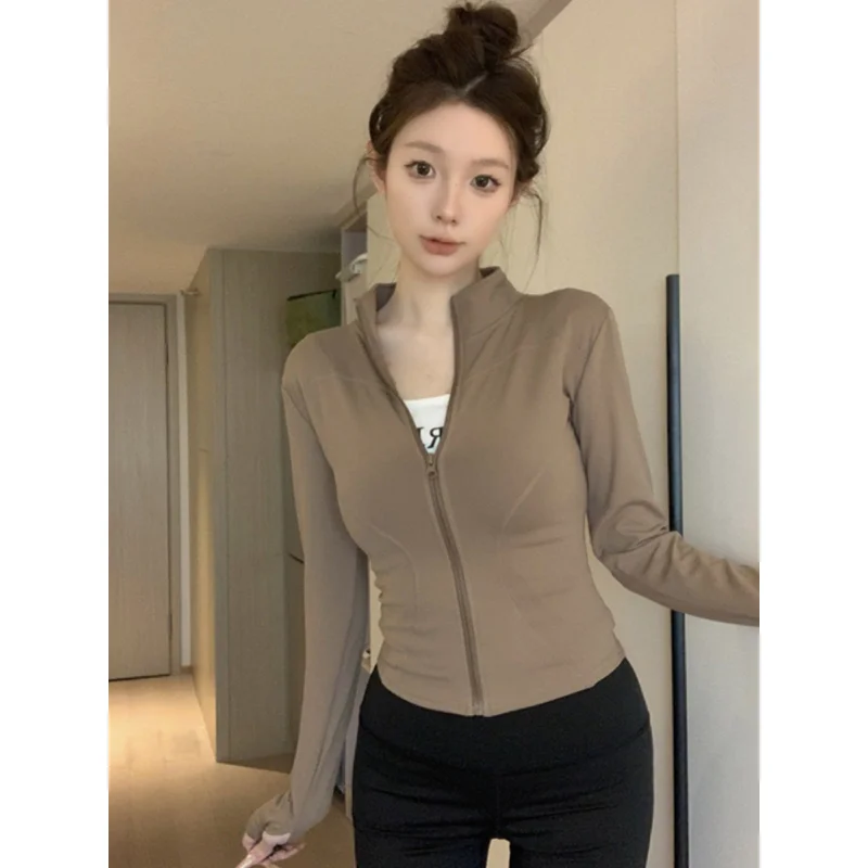 Ele Zipper Front ort Cardigan Yoga Fitn Sport Top Damen Slim Fit Stehkragen Sommeroberbekleidung von Xin Si Gu