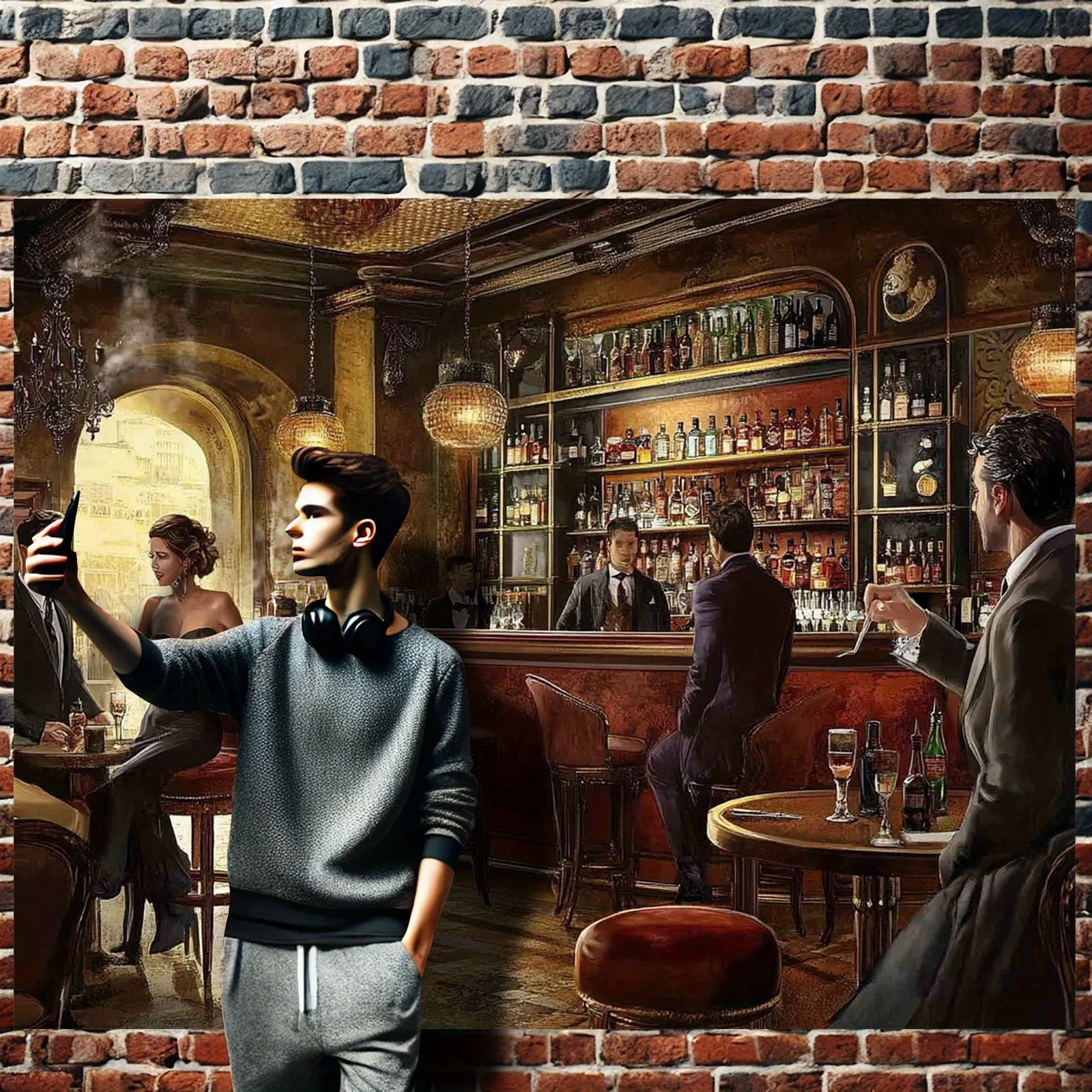 Vintage Bar Scene Wall Art Classic Cocktail Lounge Decor Elegant Nightclub Painting Retro Style Home Decoration Party RoomPoster