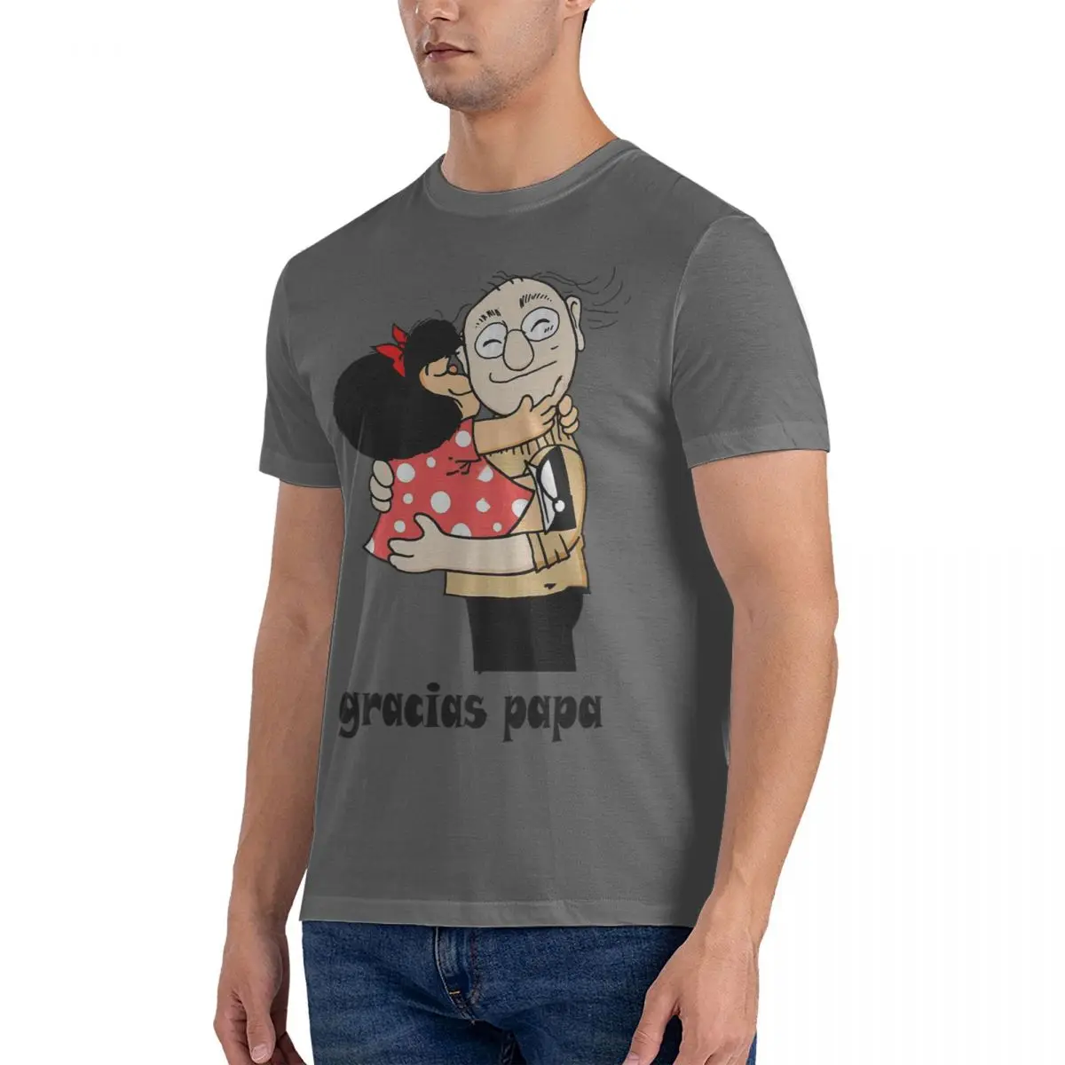 Men's T-Shirt Gracias Papa Fun Pure Cotton Tee Shirt Short Sleeve M-Mafalda T Shirt Round Collar Clothing Classic