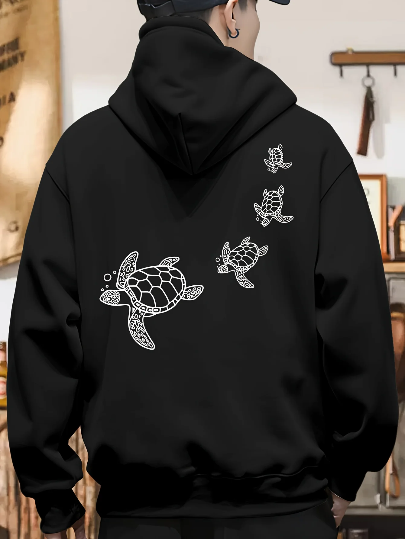 Men's Casual Retro Street Style Loose Hooded Sweatshirt 270g Retro Street Print Casual Top Men's Sweatshirt Turtle Shell Hoodie Breathable Sweat-Absorbing Fabric Autumn and Winter Casual Gift Unisex Best-Selling Item Soft Breathable Lightweight - Round Neck Regular Fit - Machine Washable Comfortable Round Neck Short-Sleeve Printed T-Shirt Black Sizes S to XXXL Casual Wear