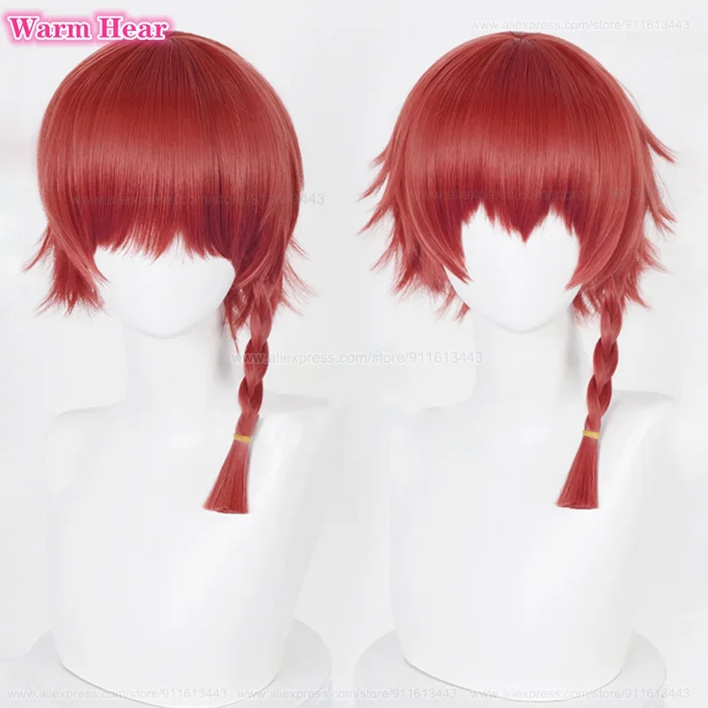 Kurona Ranze Synthetic Wig Anime Unisex Long 38cm Red Single Twist Braid Cosplay Wig Heat Resistant Cosplay Anime Wigs   Wig Cap