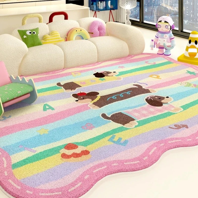 Cute Puppy Carpets for Living Room Dopamine Color Bedroom Decor Carpet Soft Irregular Shape Bedside Rug Home Thicken Floor Mat