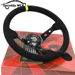 Universal Steering Wheel Suede Leather Deep Dish 14inch 350mm Car Modified Sport Drift Steering Wheel