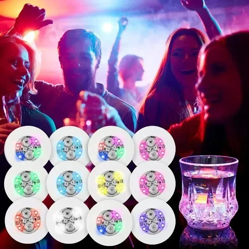 LED Flash Coaster Light Battery Powered Luminous Bottle Stickers Wine Cup Mats Lamp Ktv Bar Party Drink Cups Decor Wholesale