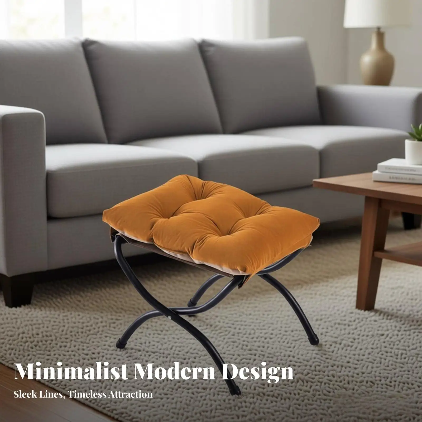 Padded and foldable stool with X-shaped frame – space saving