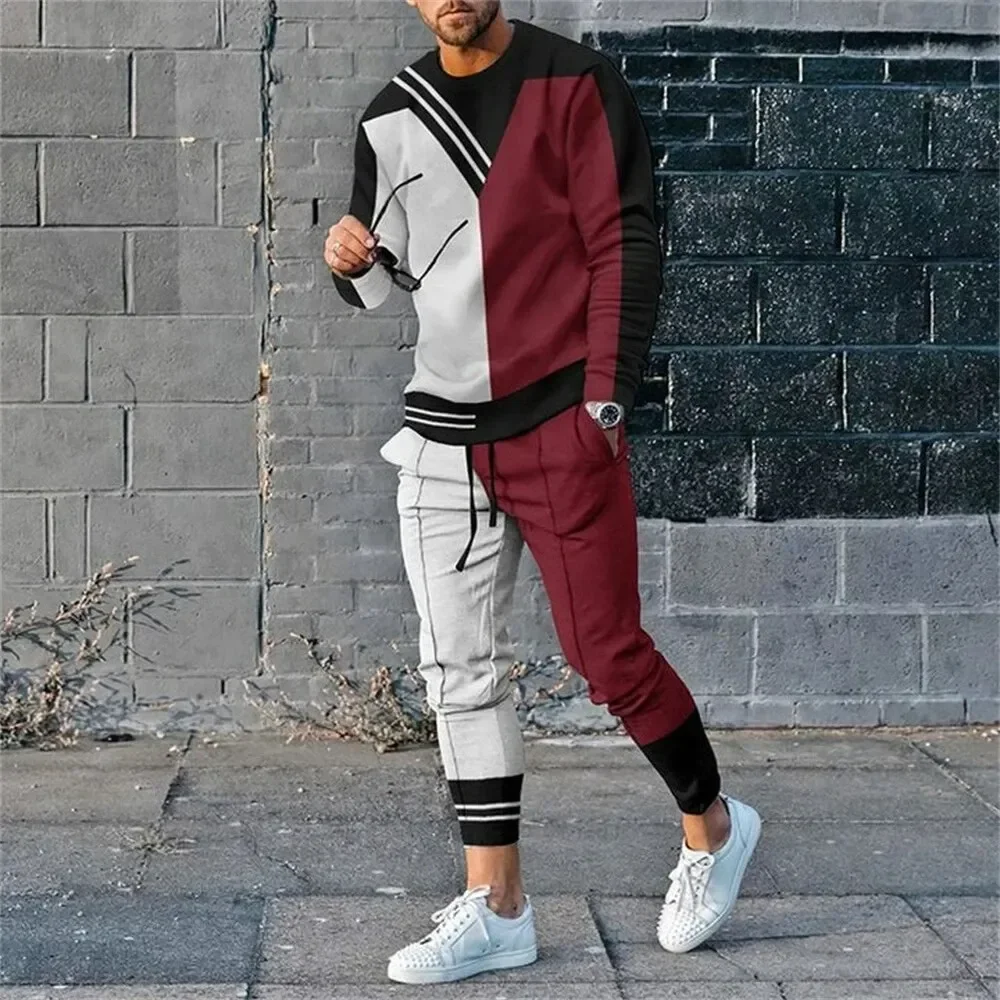 Men Tracksuit 3D Printed 2 Piece Sets Outfit Autumn Streetwear Clothes Jogger Sportswear Long Sleeve T Shirt+ Pants High-quality