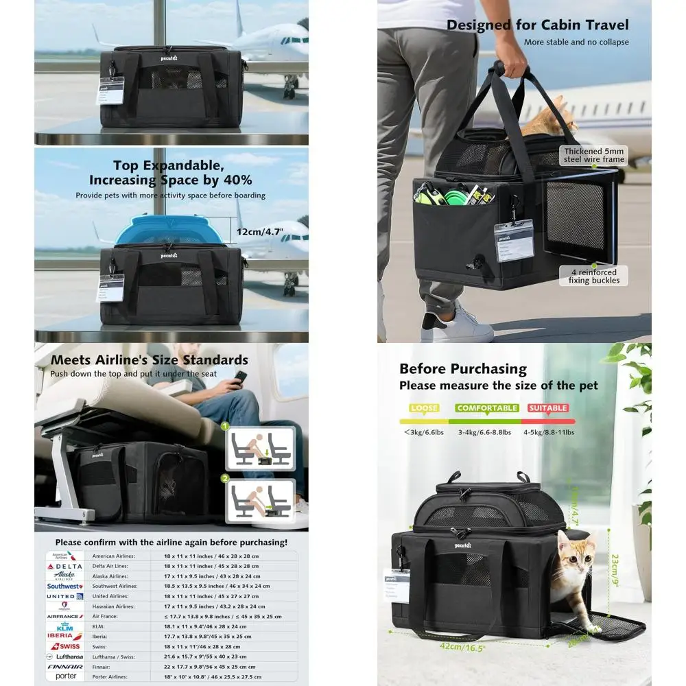 

Airline-Approved Expandable Pet Carrier, Soft-Sided with Locking Zippers, Breathable and Anti-Scratch, Leakproof for Small Dogs