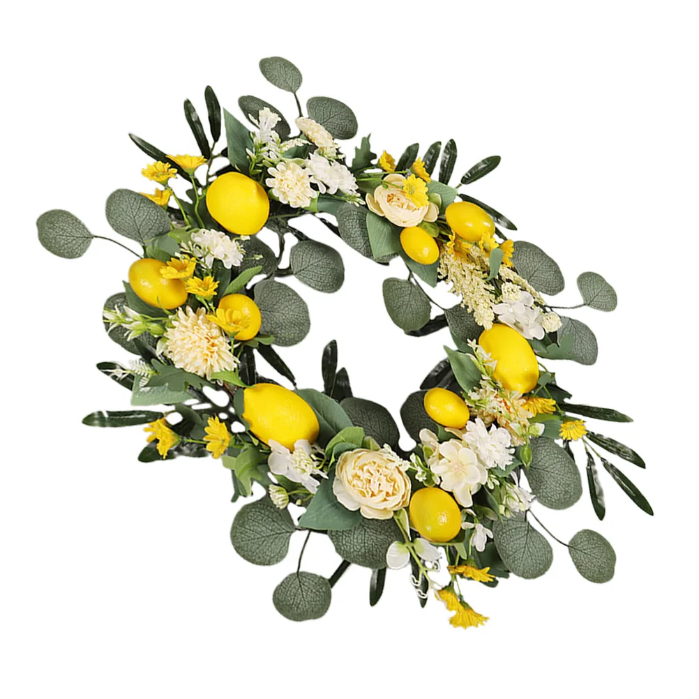 

1pc Artificial Lemon Wreath Flower Circle Summer Door Decor Hanging Garland For Front Door Festival Welcome Decoration