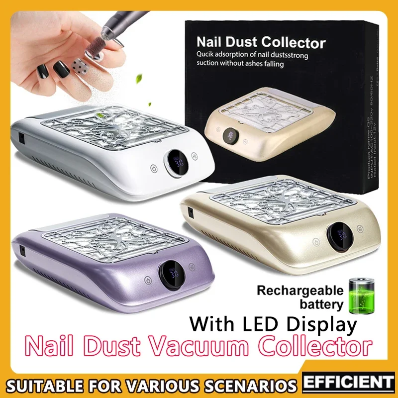 

Cordless Rechargeable Nail Dust Vacuum Collector LED Display Adjustable Speed Powerful Manicure Dust Extractor Tool