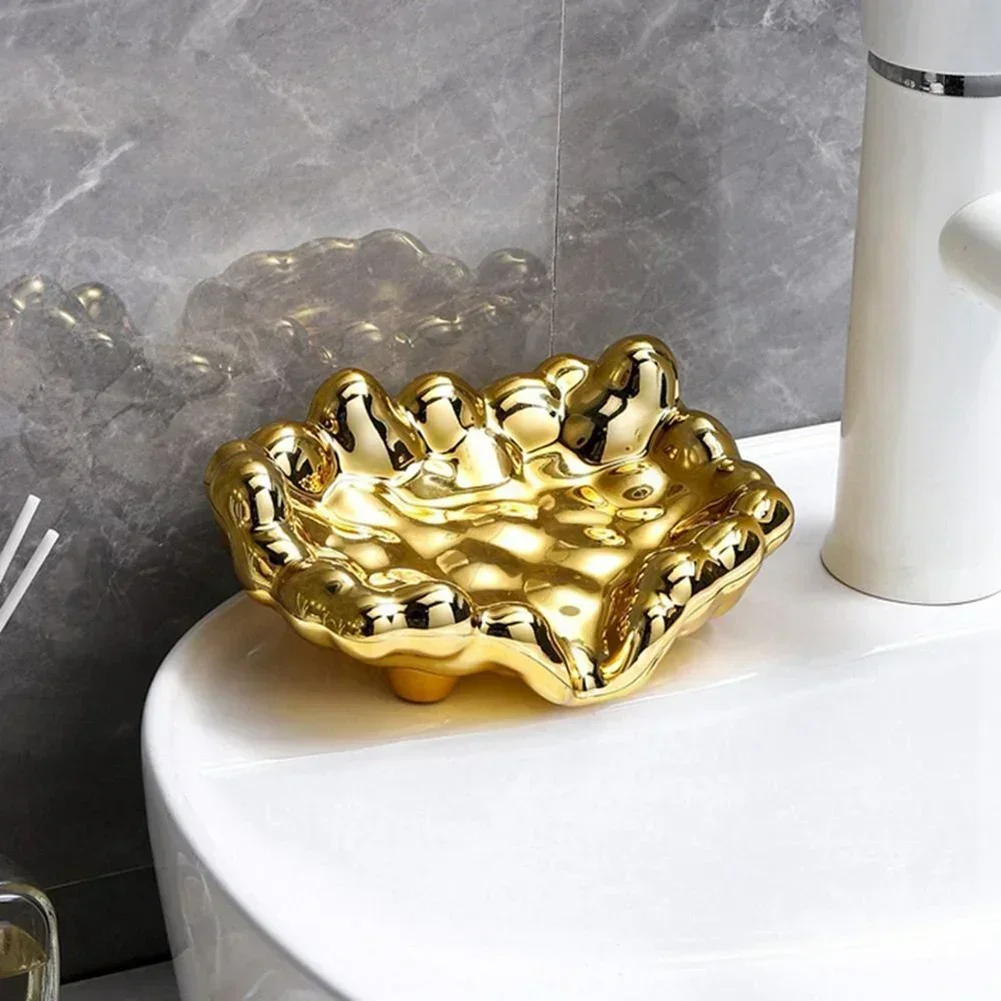 New Light Luxury Style Creative Soap Box Portable Gold Soap Holder Bathroom Household Drain Soap Rack Soap Dish Tray Nonslip