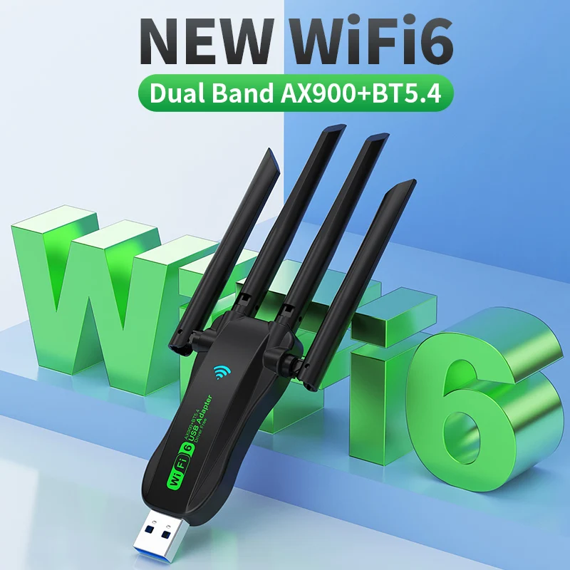 WiFi 6 AX900 Bluetooth 5.4 WiFi USB Adapter Wireless Network Card 2.4G&5GHz Wi-Fi Antenna USB For PC/Laptop Win10/11 Driver Free
