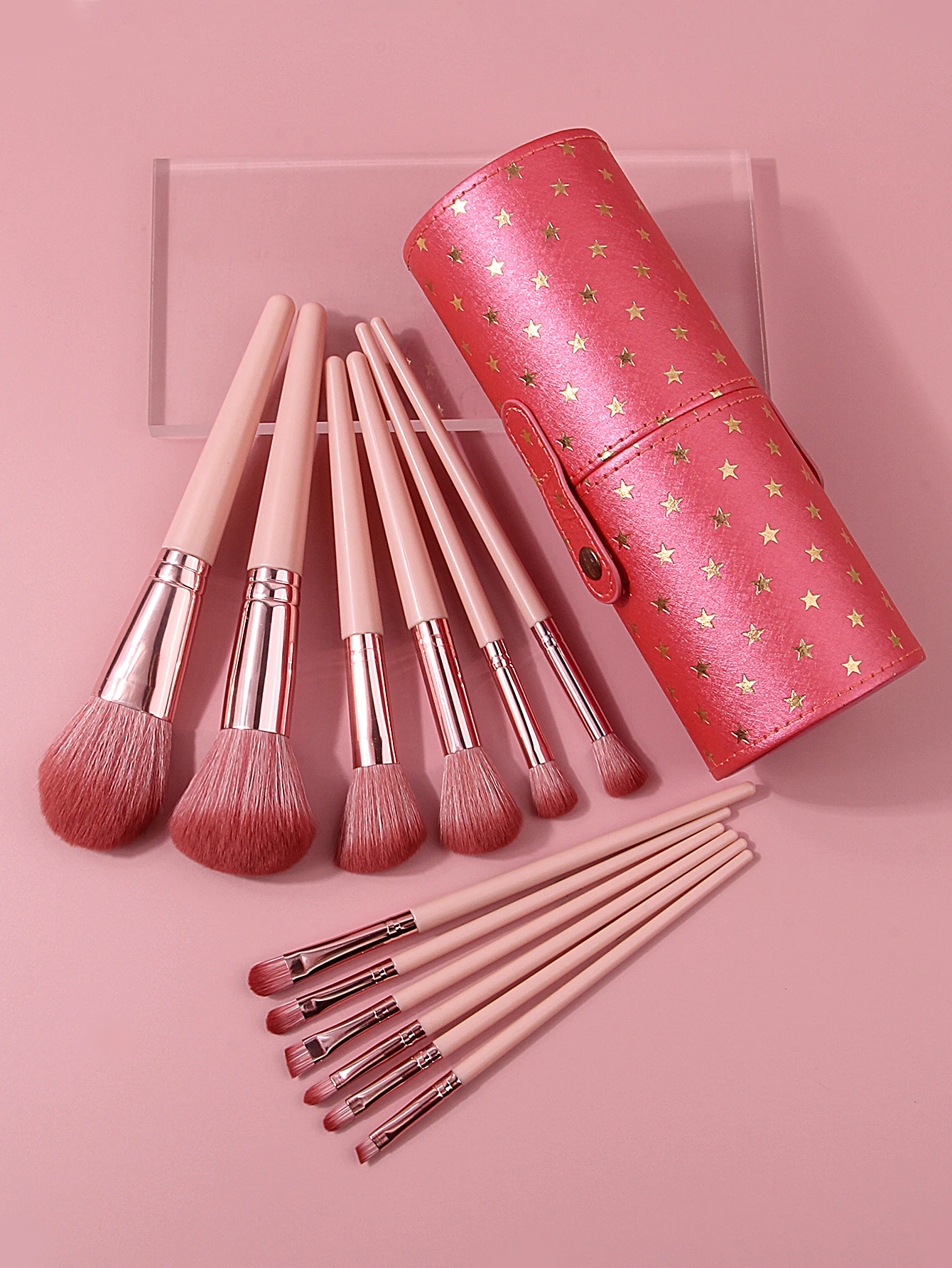 ¡Esencial para maquillaje de viaje! 12 brochas de maquillaje de cerdas suaves parapreciseaplicación de rubor/sombra de ojos/cepillos de contorno + cubo de almacenamiento