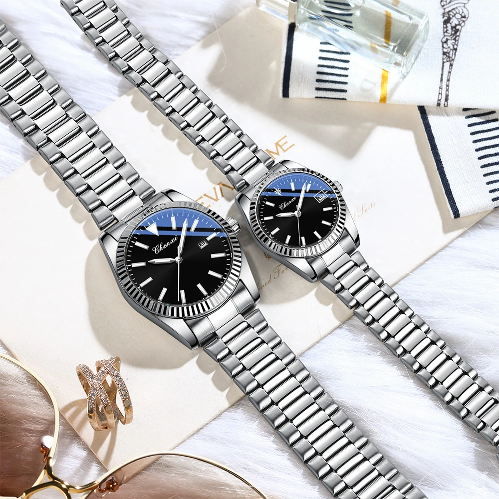CHENXI Brand Couple Watch Luminous Fashion Calendar Lovers Wristwatches Sets Waterproof Quartz Couples Watches Gifts