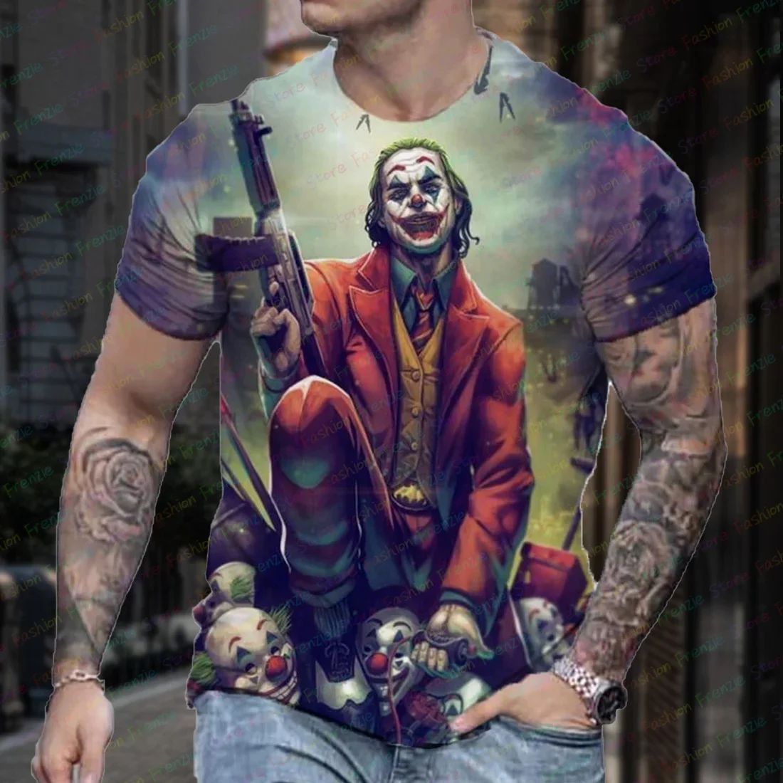 Camiseta con estampado 3D del Joker para hombre y mujer, ropa de calle a la moda de manga corta con cuello redondo, ropa deportiva informal de gran tamaño, Verano