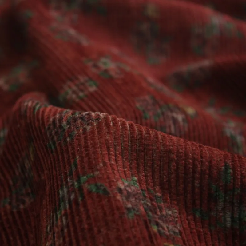 Cotton Corduroy Striped Printed Fabric Red Ink Wash Heavyweight Autumn Winter Soft Warm Dress Robe Coat Apparel DIY Sewing