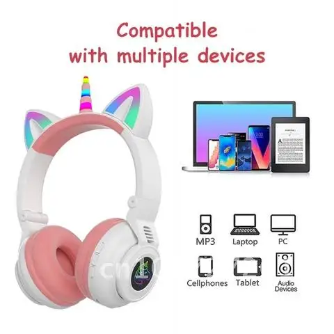 

kids Unicorn Wireless Headphones With Micrphone Control RGB Light Girls Music Stereo Helmet Mobile Phone Children's Headset Gift